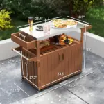 Outdoor Bar Cart with Storage, Stainless Steel Outdoor Bar Table Top, Wheeled HDPE Kitchen Island for Food Prep, Brown - Image 3