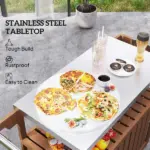 Outdoor Bar Cart with Storage, Stainless Steel Outdoor Bar Table Top, Wheeled HDPE Kitchen Island for Food Prep, Brown - Image 4