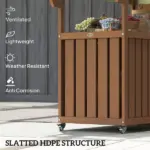 Outdoor Bar Cart with Storage, Stainless Steel Outdoor Bar Table Top, Wheeled HDPE Kitchen Island for Food Prep, Brown - Image 5