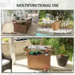 Outdoor Bar Cart with Storage, Stainless Steel Outdoor Bar Table Top, Wheeled HDPE Kitchen Island for Food Prep, Brown - Image 8