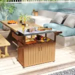 Outdoor Bar Cart with Storage, Stainless Steel Outdoor Bar Table Top, Wheeled HDPE Kitchen Island for Food Prep, Brown - Image 9