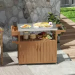 Outdoor Bar Cart with Storage, Stainless Steel Outdoor Bar Table Top, Wheeled HDPE Kitchen Island for Food Prep, Brown - Image 10