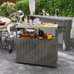 Outdoor Bar Cart with Storage, Stainless Steel Outdoor Bar Table Top, Wheeled HDPE Kitchen Island for Food Prep, Gray - Image 2