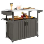 Outdoor Bar Cart with Storage, Stainless Steel Outdoor Bar Table Top, Wheeled HDPE Kitchen Island for Food Prep, Gray - Image 11