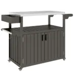 Outdoor Bar Cart with Storage, Stainless Steel Outdoor Bar Table Top, Wheeled HDPE Kitchen Island for Food Prep, Gray