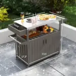 Outdoor Bar Cart with Storage, Stainless Steel Outdoor Bar Table Top, Wheeled HDPE Kitchen Island for Food Prep, Gray - Image 3