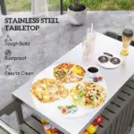 Outdoor Bar Cart with Storage, Stainless Steel Outdoor Bar Table Top, Wheeled HDPE Kitchen Island for Food Prep, Gray - Image 4