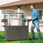 Outdoor Bar Cart with Storage, Stainless Steel Outdoor Bar Table Top, Wheeled HDPE Kitchen Island for Food Prep, Gray - Image 7