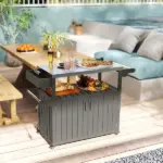 Outdoor Bar Cart with Storage, Stainless Steel Outdoor Bar Table Top, Wheeled HDPE Kitchen Island for Food Prep, Gray - Image 9