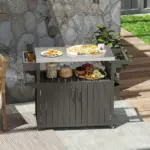 Outdoor Bar Cart with Storage, Stainless Steel Outdoor Bar Table Top, Wheeled HDPE Kitchen Island for Food Prep, Gray - Image 10