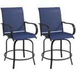 Outsunny Outdoor Bar Stools Set of 2 with 360 Swivel for Deck Parties Bar Height, Navy Blue