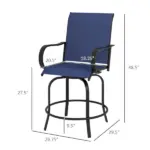 Outsunny Outdoor Bar Stools Set of 2 with 360 Swivel for Deck Parties Bar Height, Navy Blue - Image 3