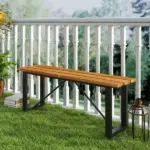 Outsunny Outdoor Bench, 2-Person Backless Garden Bench, Acacia Wood Patio Bench Loveseat with Slatted Seat for Porch, Park, Teak - Image 9