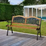 Outsunny 50 Inch 2-Person Outdoor Bench with Wood Slat Seat and Metal Legs Teak - Image 2