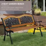 Outsunny 50 Inch 2-Person Outdoor Bench with Wood Slat Seat and Metal Legs Teak - Image 4