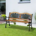 Outsunny 50 Inch 2-Person Outdoor Bench with Wood Slat Seat and Metal Legs Teak - Image 10