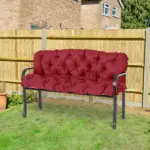 Outsunny Outdoor Bench Cushion Tufted 3-Seater for Swing Chair Patio Sofa Wine Red - Image 2
