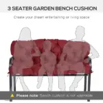 Outsunny Outdoor Bench Cushion Tufted 3-Seater for Swing Chair Patio Sofa Wine Red - Image 5