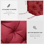 Outsunny Outdoor Bench Cushion Tufted 3-Seater for Swing Chair Patio Sofa Wine Red - Image 6