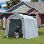 Outdoor Car Tent Carport 8x6 Gray with Roll-up Door Steel Frame PE Cover Garage Storage Shelter - Image 2