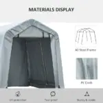 Outdoor Car Tent Carport 8x6 Gray with Roll-up Door Steel Frame PE Cover Garage Storage Shelter - Image 4