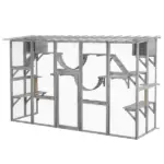 PawHut Outdoor Cat Cages Enclosures, Wooden Outdoor Cat House, Weather Protection Roof, Cat Shelter Kitten Playpen with Shelves and Bridges - Image 11