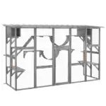 PawHut Outdoor Cat Cages Enclosures, Wooden Outdoor Cat House, Weather Protection Roof, Cat Shelter Kitten Playpen with Shelves and Bridges