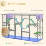 PawHut Outdoor Cat Cages Enclosures, Wooden Outdoor Cat House, Weather Protection Roof, Cat Shelter Kitten Playpen with Shelves and Bridges - Image 5