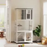 Outdoor Wooden Cat House Catio on Wheels with Platforms and Resting Condo - Image 2