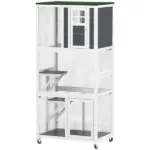 Outdoor Wooden Cat House Catio on Wheels with Platforms and Resting Condo
