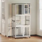 Outdoor Wooden Cat House Catio on Wheels with Platforms and Resting Condo - Image 3