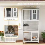 Outdoor Wooden Cat House Catio on Wheels with Platforms and Resting Condo - Image 4