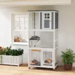 Outdoor Wooden Cat House Catio on Wheels with Platforms and Resting Condo - Image 10