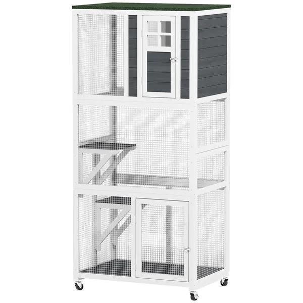 outdoor-cat-house-wooden-catio-on-wheels-large-kitten-playpen-with-weather-protection-roof-2-platforms-resting-condo-enter-door-36l.webp Outdoor Wooden Cat House Catio on Wheels with Platforms and Resting Condo - Image 1
