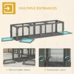 Outdoor Cat Tunnel, 59" Wooden Play Cat Enclosure, Extendable Pet Run with 3 Doors for Kitty, Puppy, Gray - Image 6