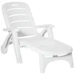 Outsunny Outdoor Chaise Lounge, 5 Level Adjustable Backrest Lounge Chair with Wheels, Folding Tanning Chair for Pool, Beach, Patio, Garden, White