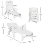 Outsunny Outdoor Chaise Lounge, 5 Level Adjustable Backrest Lounge Chair with Wheels, Folding Tanning Chair for Pool, Beach, Patio, Garden, White - Image 3