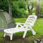 Outsunny Outdoor Chaise Lounge, 5 Level Adjustable Backrest Lounge Chair with Wheels, Folding Tanning Chair for Pool, Beach, Patio, Garden, White - Image 4