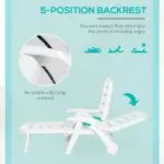 Outsunny Outdoor Chaise Lounge, 5 Level Adjustable Backrest Lounge Chair with Wheels, Folding Tanning Chair for Pool, Beach, Patio, Garden, White - Image 6