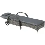 Outdoor Chaise Lounge, 5-Level Adjustable Backrest Rattan Pool Lounge Chair with Wheels, Cushion and Headrest, Gray