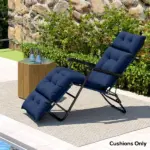 Outdoor Chaise Lounge Cushion, Tufted Thick Patio Lounge Chair Cushion with Ties, 74.8" x 22" x 4", Navy Blue - Image 2