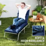 Outdoor Chaise Lounge Cushion, Tufted Thick Patio Lounge Chair Cushion with Ties, 74.8" x 22" x 4", Navy Blue - Image 5