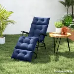 Outdoor Chaise Lounge Cushion, Tufted Thick Patio Lounge Chair Cushion with Ties, 74.8" x 22" x 4", Navy Blue - Image 9