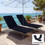 Outdoor Chaise Lounge Cushions Set of 2 with 6 Ties, High-Density Foam, for Patio and Poolside, Navy Blue - Image 9