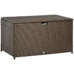 Outdoor PE Rattan Deck Box with Liner and Hydraulic Lift, Brown