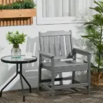 Outdoor Dining Chair Plastic Patio Armchair with Armrests Slatted Back Gray for Lawn Garden Poolside - Image 2