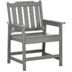 Outdoor Dining Chair Plastic Patio Armchair with Armrests Slatted Back Gray for Lawn Garden Poolside - Image 11