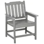 Outdoor Dining Chair Plastic Patio Armchair with Armrests Slatted Back Gray for Lawn Garden Poolside