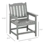 Outdoor Dining Chair Plastic Patio Armchair with Armrests Slatted Back Gray for Lawn Garden Poolside - Image 3