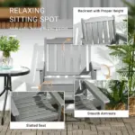 Outdoor Dining Chair Plastic Patio Armchair with Armrests Slatted Back Gray for Lawn Garden Poolside - Image 4